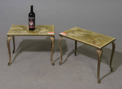 French Pair of Faux Onyx Top Petite Occasional Tables: French Pair of Faux Onyx Top Petite Occasional Tables - 15 in tall x 21 x 13 each