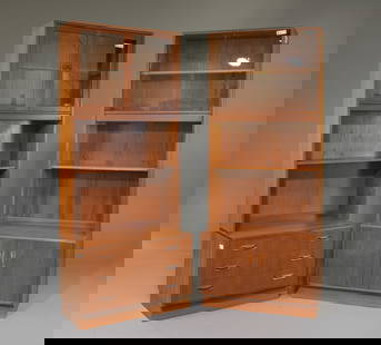 2 Mid Century Modern Wall Units / Bookcases - Gplan: 2 Danish Modern Style Teak Wall Units / Bookcases / Cocktail Cabinets by British Furniture Maker G-Plan - 78 in tall x 32 x 18.5 each - These will break down for easier transport
