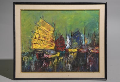 Framed Abstract Sail Boat Art on Canvas