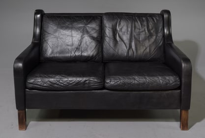 Mid Century Modern Black Leather Two Seater Sofa