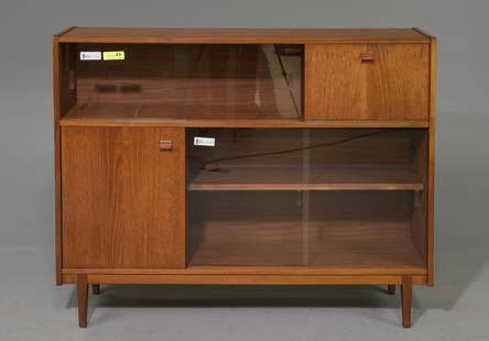Mid Century Modern Bookcase by Nathan: Danish Modern Style Bookcase / Cocktail Cabinet by Nathan - 38 in tall x 48.5 x 11.5
