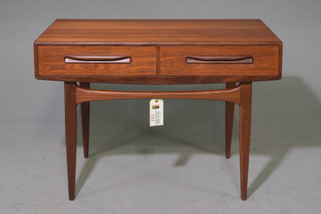 Mid Century Modern Teak 2 Drawer Hall Table - Gplan: Danish Modern Style Teak 2 Drawer Hall Table by British Furniture Maker G-Plan, Rare Model, Part of the fresco range - 29 in tall x 42 x 18
