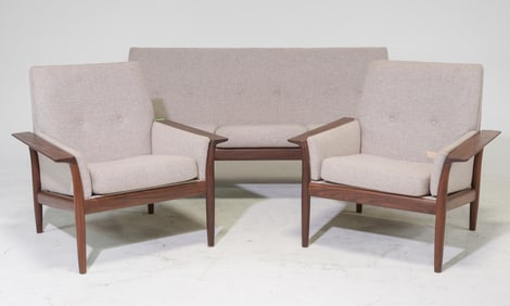 Mid Century Modern Three Seater Sofa & 2 Arm Chairs