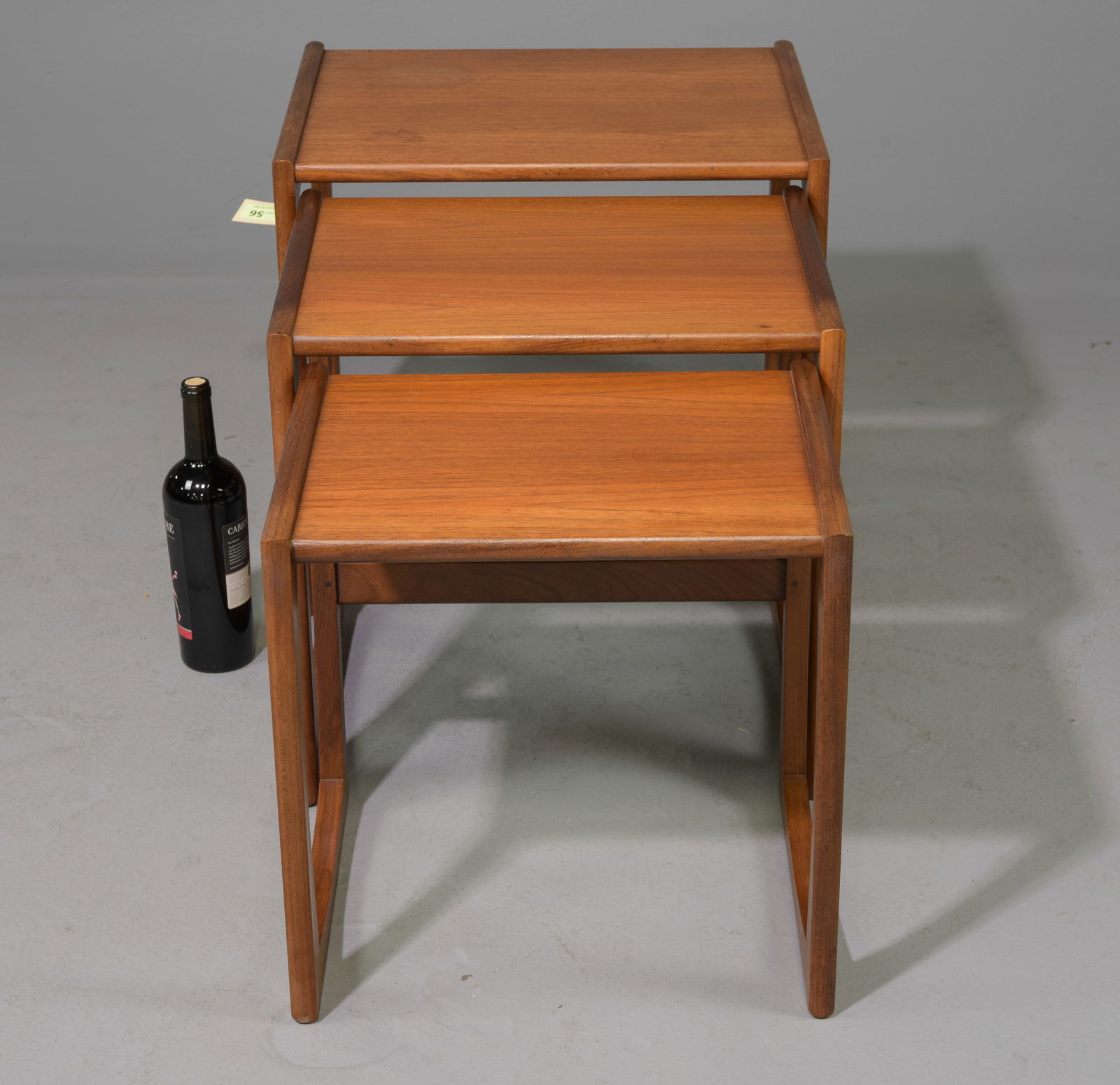 Mid Century Modern Quadrille Nest of 3 Tables: This Danish Modern Style Nest is British and made by Mid Century Modern Furniture Maker G Plan ( Gplan ) it stacks to make a bookcase as well. - 19.5 in tall x 21 x 17, 18 in tall x 19 x 15 and 17 in