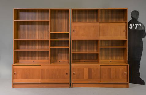 2 Danish Modern Wall Units / Bookshelves: 2 Danish Mid Century Modern Wall Units / Bookshelves - Domino - 67 in tall x 48.25 x 15.5 each - These will break down for easier transport