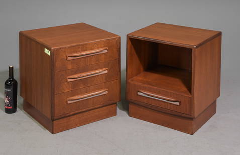2 Mid Century Fresco Nightstands By G-Plan #2: 2 Single Drawer Danish Modern Style Teak Chests / Bedsides Cabinet - made by Mid Century Modern Furniture Maker G Plan ( Gplan ) & is part of their "Fresco" Range. - 20.5 in tall x 19 x 18 and 21 in t