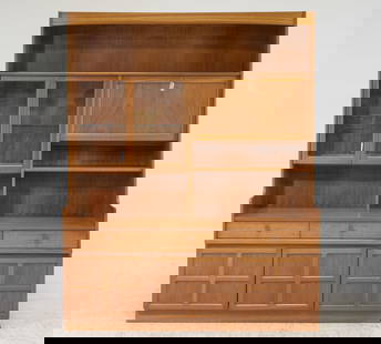 Mid Century Modern Wall Unit / Bookcase - Nathan: Danish Modern Style Teak Wall Unit / Bookcase / Cocktail Cabinet by Nathan - 76.25 in tall x 60.25 x 18