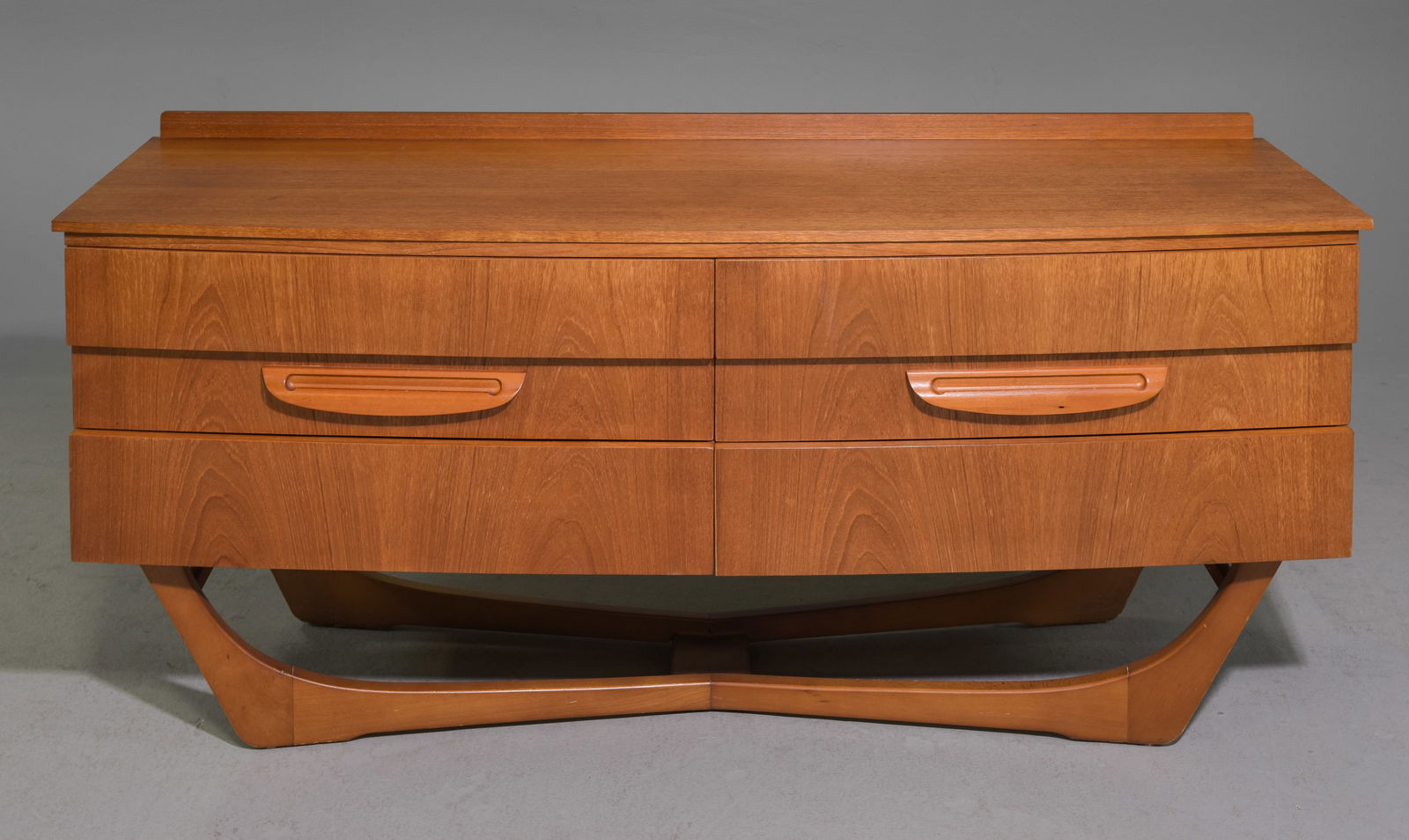 Mid Century Modern Credenza / Chest: Danish Modern Style Credenza / Chest with Shaped Base - 27.5 in tall x 60 x 18.5