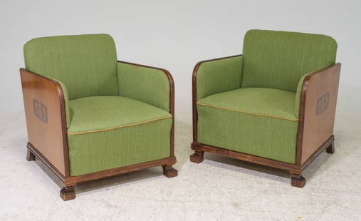 Pair Of Scandinavian Art Deco Style Arm Chairs: Pair Of Scandinavian Art Deco Style Arm Chairs - 29 in tall x 33 x 27, seat height is 15 in