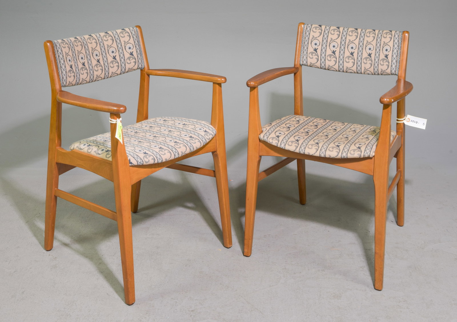 Danish Modern Pair of Arm Chairs: Danish Mid Century Modern Pair of Arm Chairs - 31.25 in tall x 22 x 19 each with a seat height of 18 inches