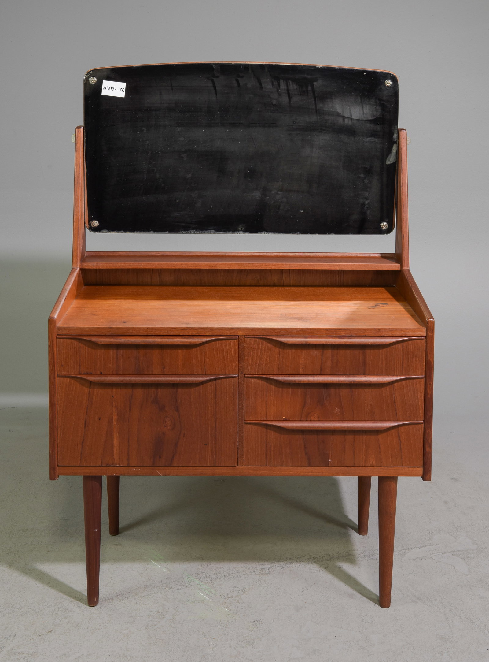 Danish Modern Petite Dressing Chest: Danish Mid Century Modern Petite / Small Dressing Chest with Folded Handles - 45.5 in tall x 32 x 16