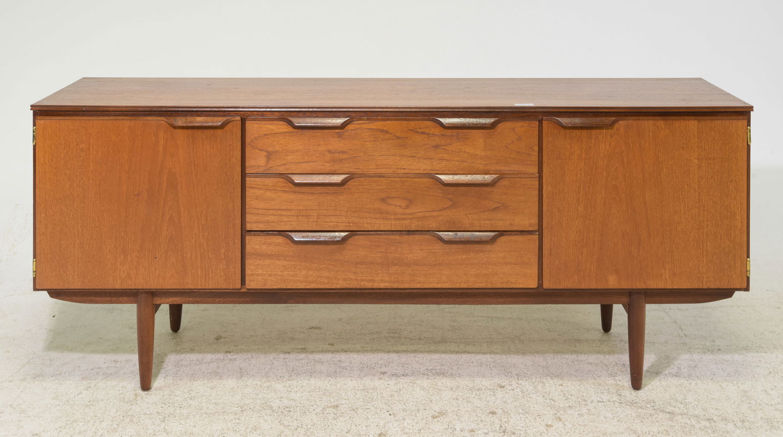 Mid Century Modern Sideboard with Folded Handles: Danish Modern Style Sideboard / Credenza with Folded Handles - 30 in tall x 72.5 x 18.5