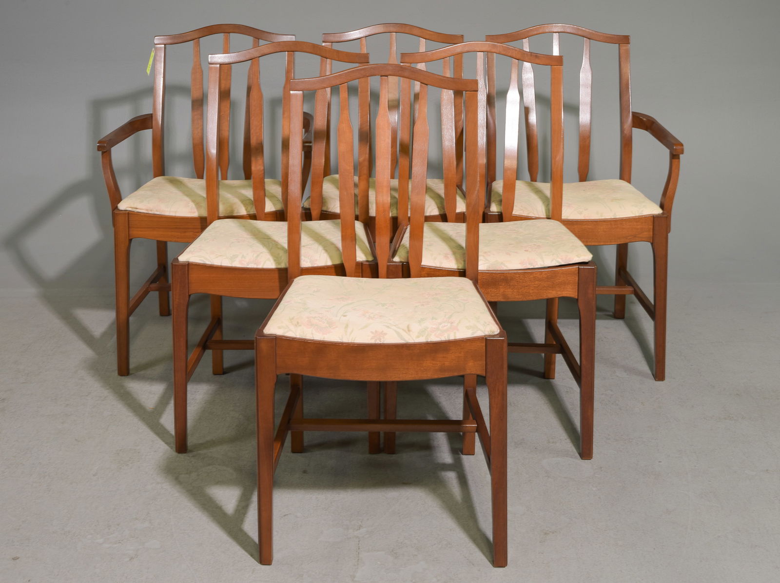 Mid Century Modern Set of 6 Dining Chairs: Danish Modern Style Set of 6 Dining Chairs by Stag - Arm Chairs are 36 in tall x 23 x 18 each with a seat height of 18 inches