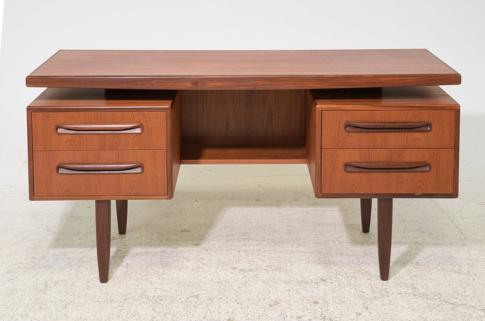Mid Century G-Plan Fresco Dresser / Desk: This Danish Modern Style dresser / desk is British and made by Mid Century Modern Furniture Maker G Plan ( Gplan ), Part of their Fresco Series. - 28.5 in tall x 57 x 18, Kneehole is 25 inches