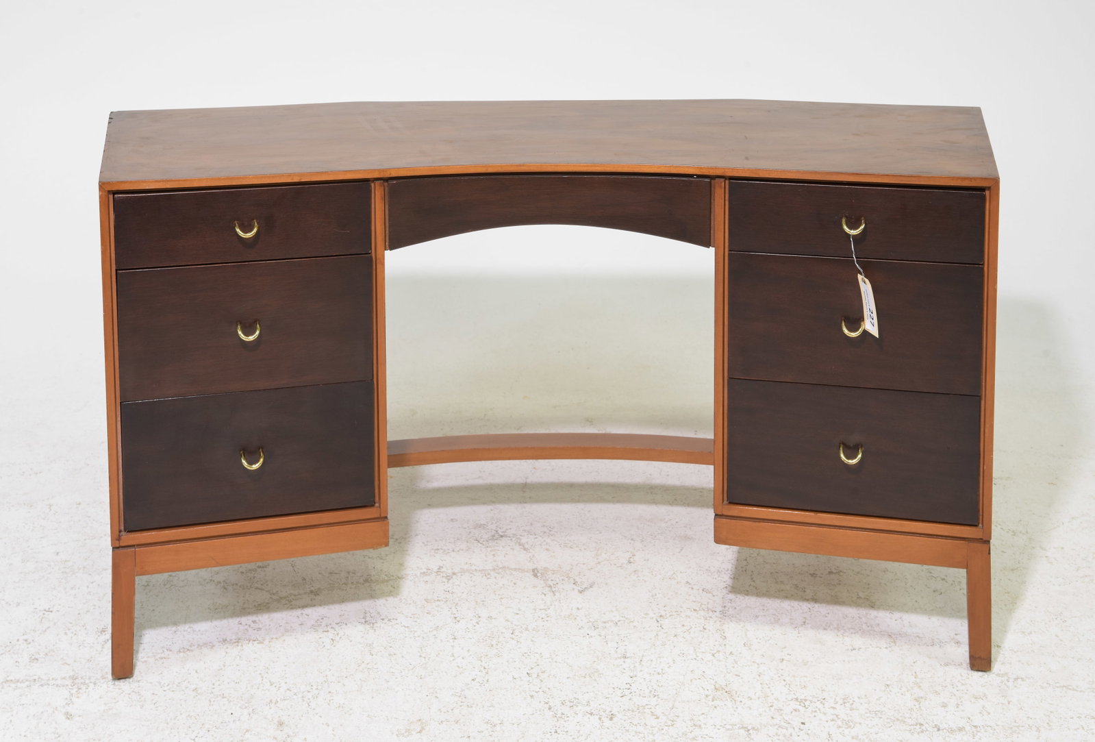 Mid Century Modern Dresser / Desk - Stag: Danish Modern Style Dresser / Desk with Brass Pulls - Stag - 29 in tall x 55 x 18, Kneehole is 24 inches