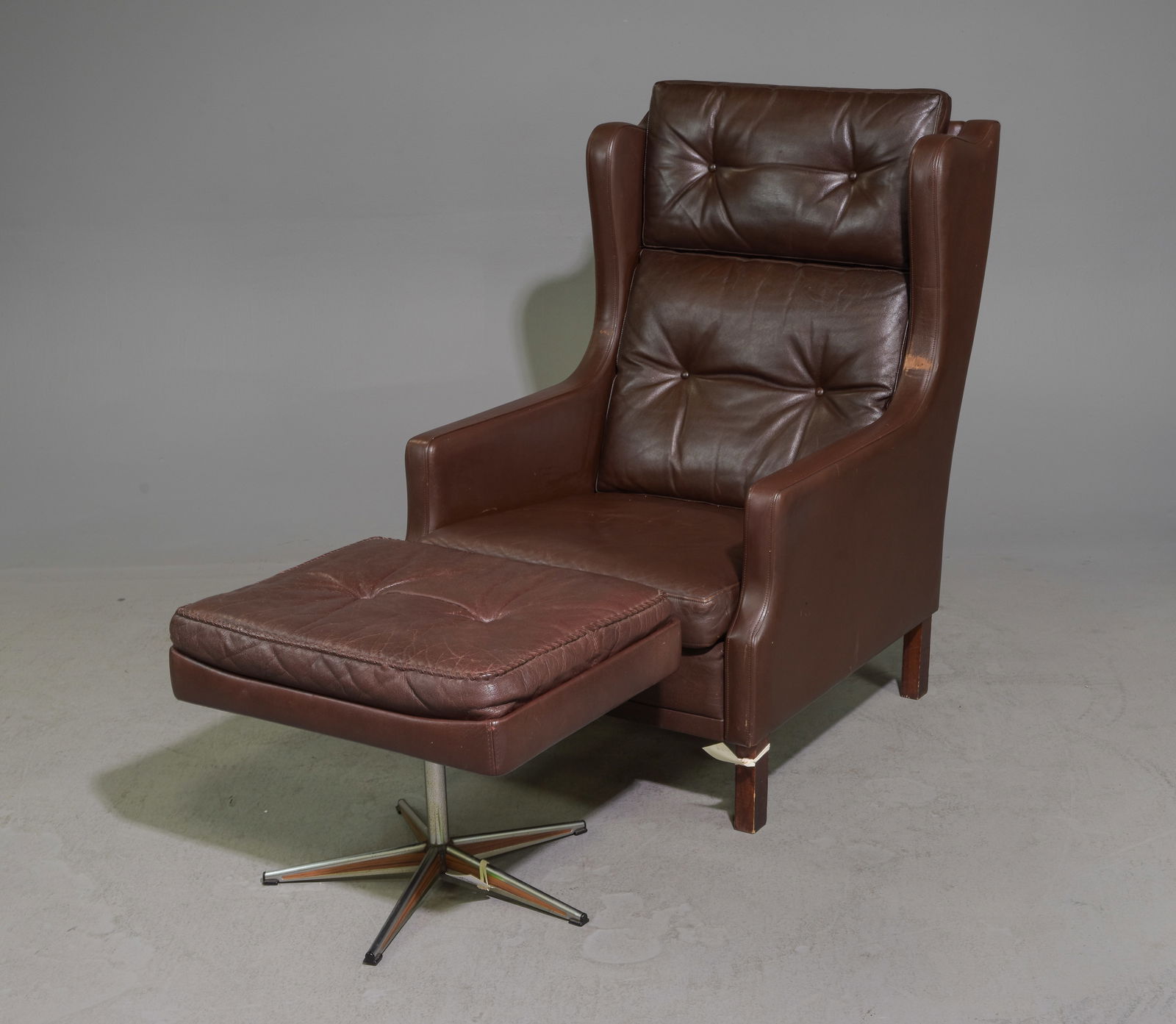 Danish Modern Brown Leather Lounge Chair & Ottoman (1 of 7)