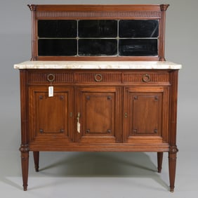 Louis XVI Style Marble Top Mirror Back Server