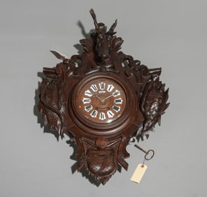 Renaissance Style Carved Oak Hunt Clock