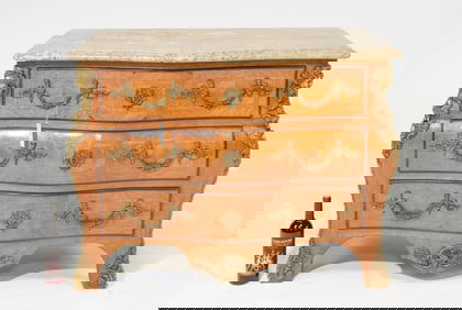 Louis XV Style Walnut Marble Top Chest