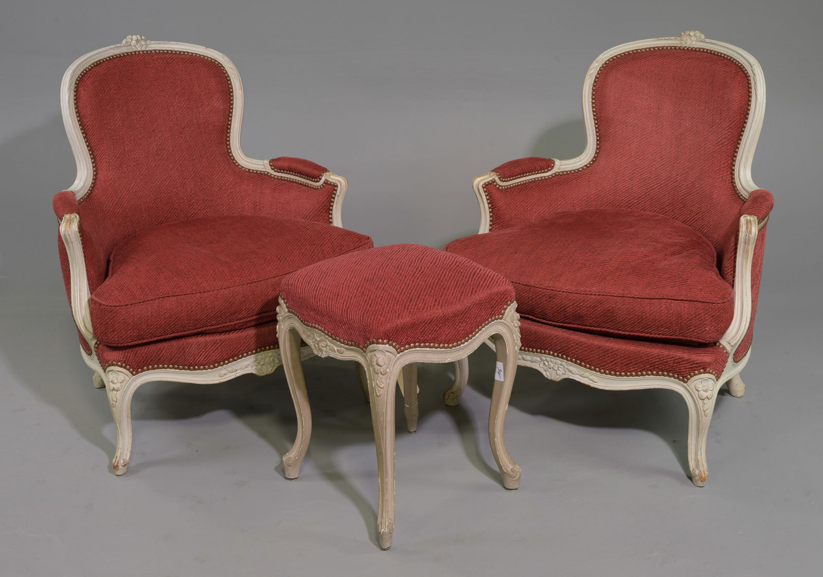 Louis XV Style Pair of Arm Chairs & Foot Stool (1 of 6)