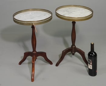 2 Louis XVI Style White Marble Top Petite End Tables