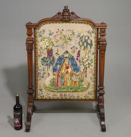 Napoleon III Style Walnut Needlepoint Fire Screen