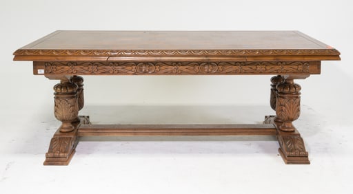 Renaissance Style Carved Oak Draw Leaf Table