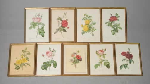 9 Assorted Gold Framed Botanical Prints