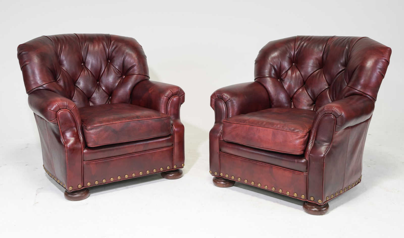 Red Leather Pair of Button Tufted Arm Chairs (1 of 6)