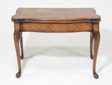 British Burled Walnut Flip Top Card / Game Table
