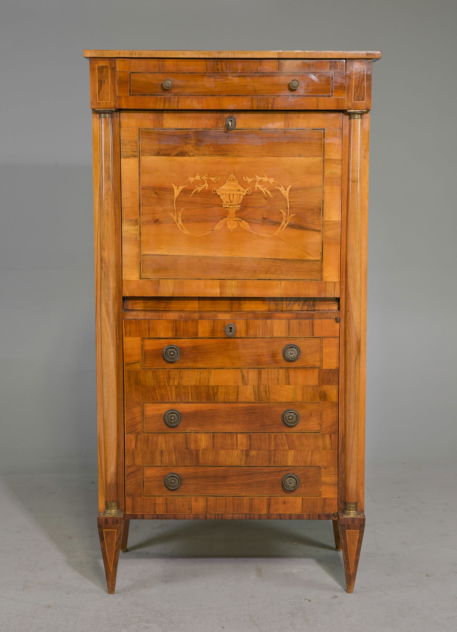 British Walnut Marquetry Inlaid Secretary Abattant (1 of 10)