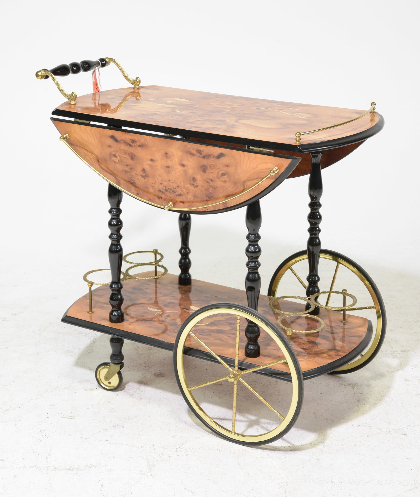 Italian Style Drop Sided Trolley / Cart: Italian Style Drop Sided Trolley / Cart c.1950's - 30.5 in tall x 32 x 18, Leaves add an additional 7 inches each