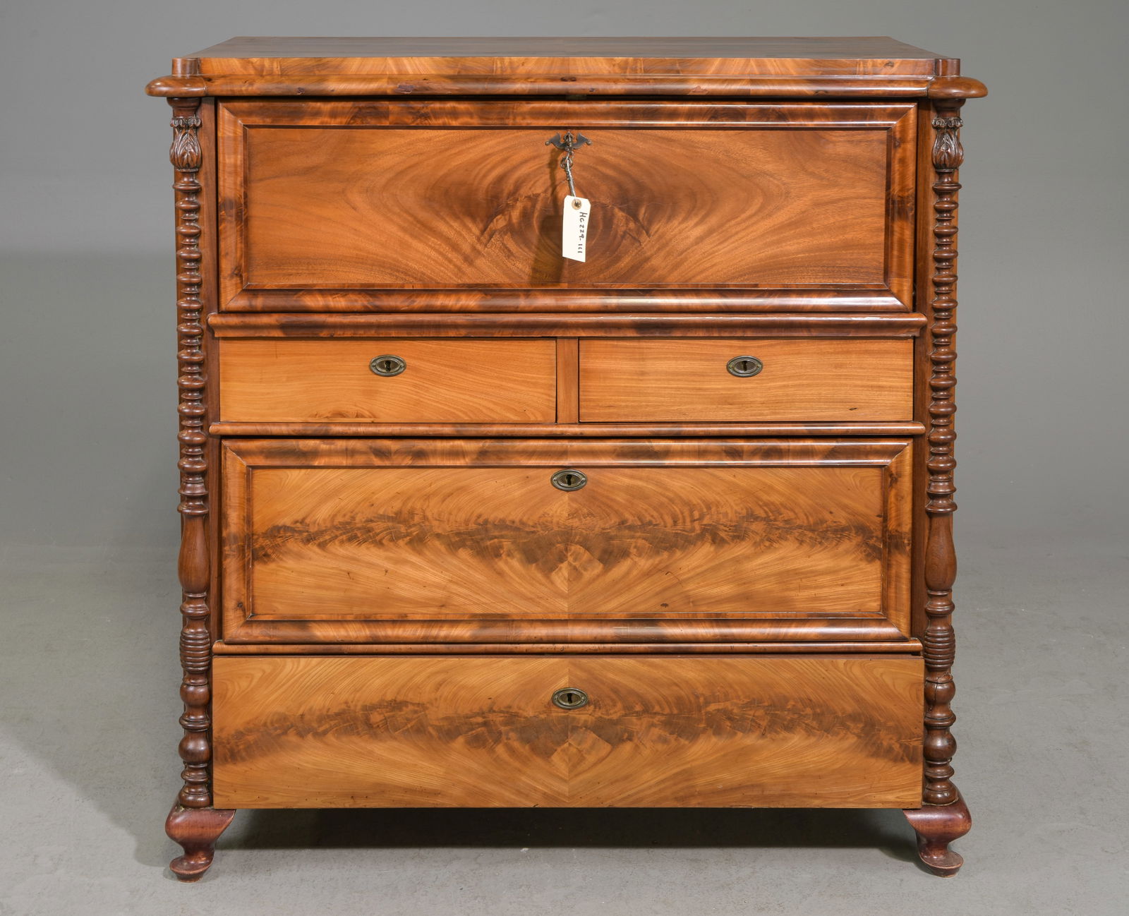 British Flame Mahogany Secretary Chest c.1900 (1 of 9)