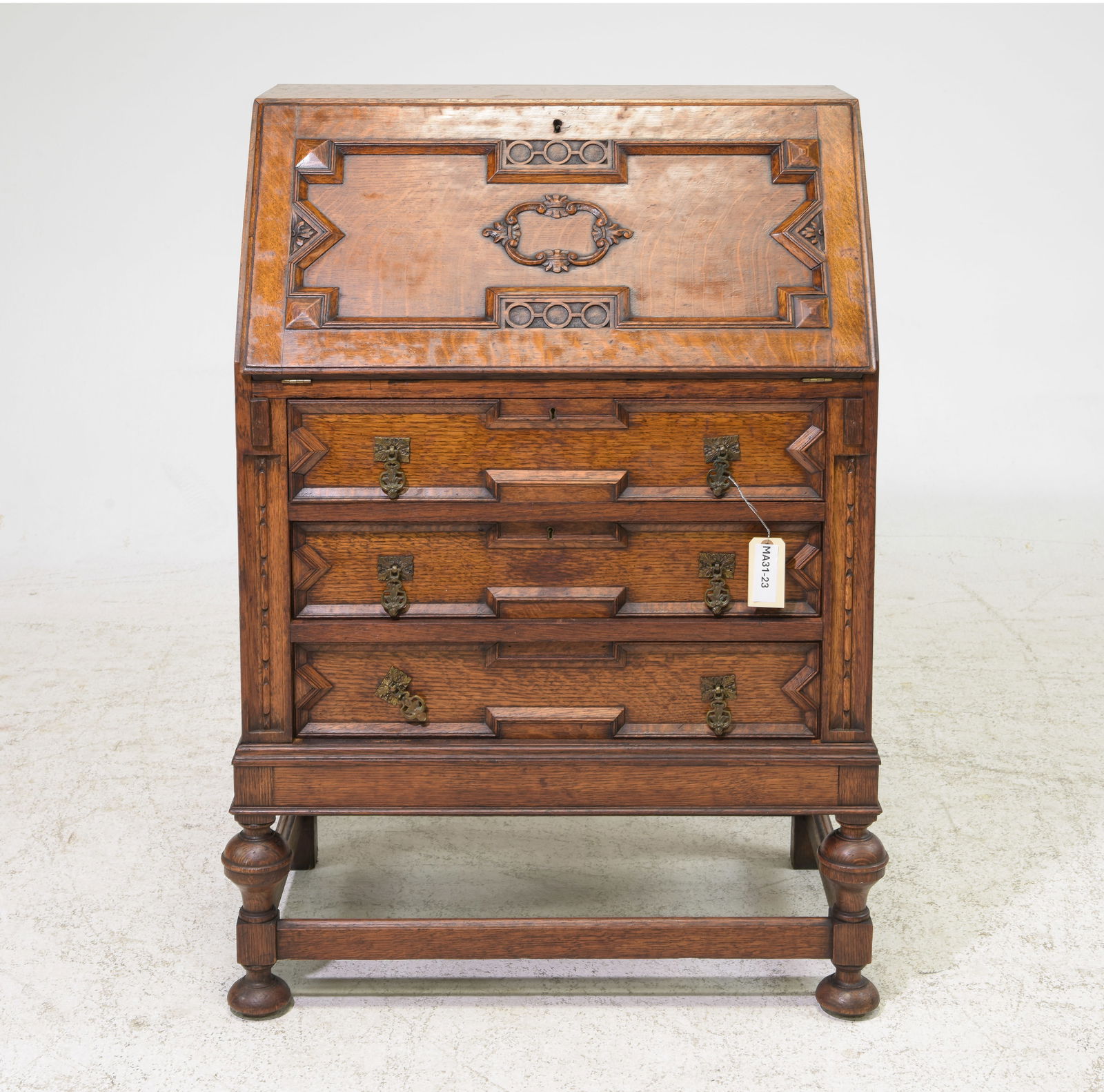 Jacobean Oak Drop Front Desk / Bureau (1 of 9)