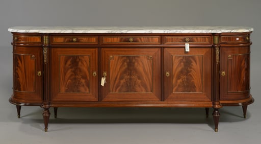 Louis XVI Style White Marble Top Curved Sideboard