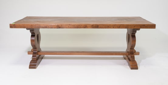 French Solid Oak Trestle Base Farmhouse Table