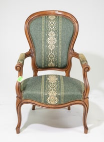 French Walnut Upholstered Arm Chair