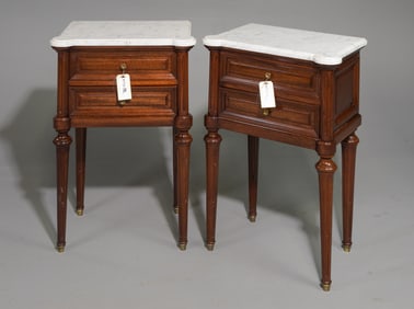 Louis XVI Style Pair of Marble Top Chests
