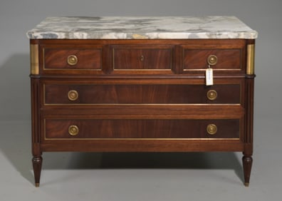 Louis XVI Style Marble Top Mahogany Chest