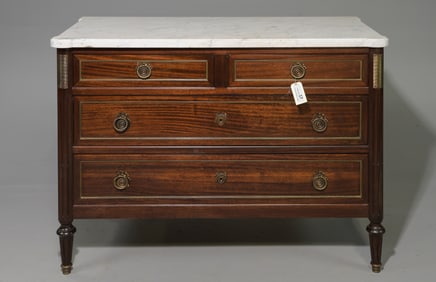 Louis XVI Style White Marble Top Chest