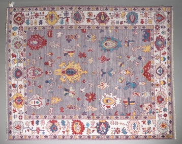 Hand Knotted Oushak Rug - 9'1 x 8'