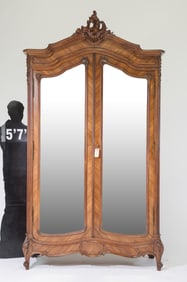 Louis XV Style Walnut Double Mirror Door Armoire