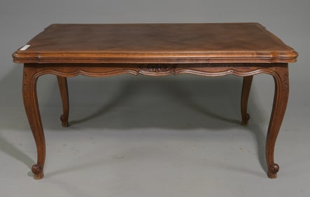 Louis XV Style Oak Parquet Top Draw Leaf Table