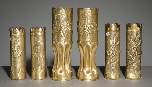 Three Pairs of Brass Trench Art Vases #1