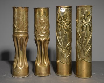 Two Pairs of Brass Trench Art Vases