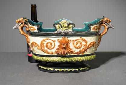 Onnaing Majolica Jardiniere / Vase - Stag #1
