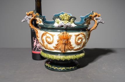 Onnaing Majolica Jardiniere / Vase - Stag #2