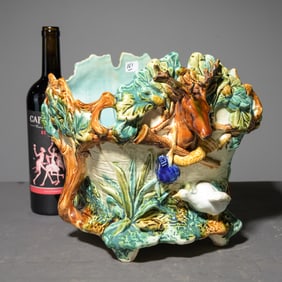 Onnaing Majolica Hunt Jardiniere / Vase