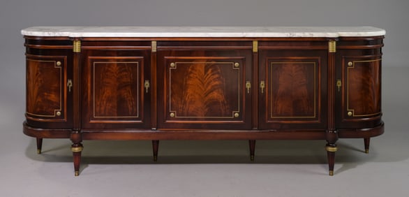 Louis XVI Style White Marble Top Curved Sideboard