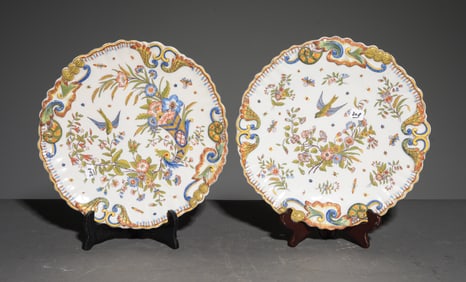 2 French Hand Painted Round Chargers / Platters